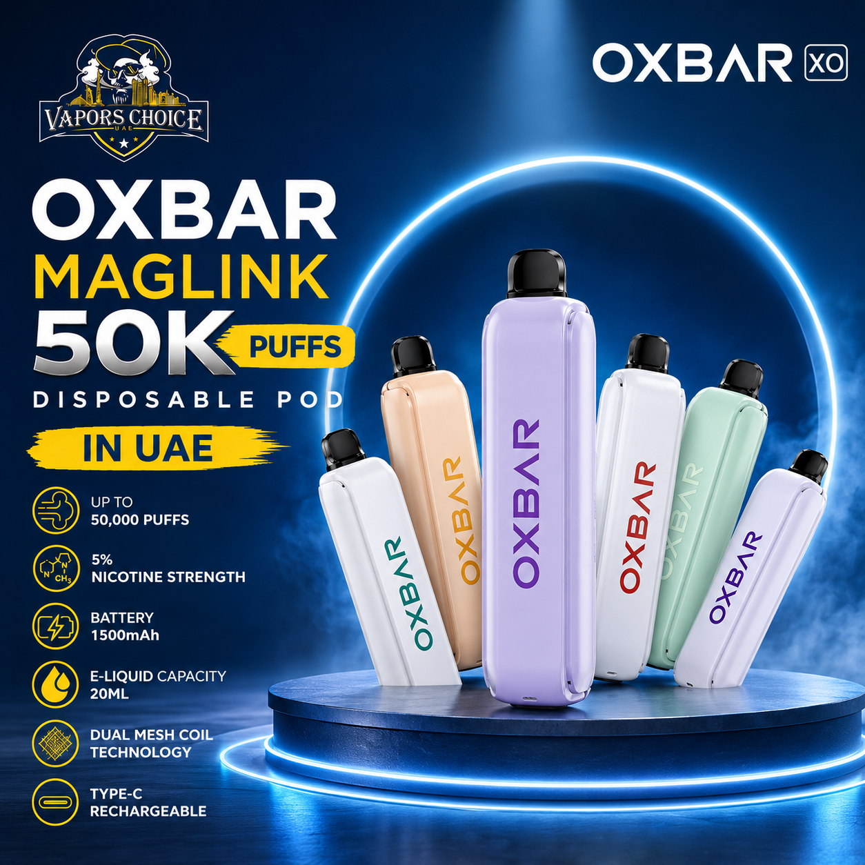 OXBAR Maglink 50000 Puffs Disposable Pod &amp; Battery & UAE & Abu Dhabi & Sharjah & Dubai & Ajman,& Umm Al Quwain & Ras Al Khaimah &  Fujairah
