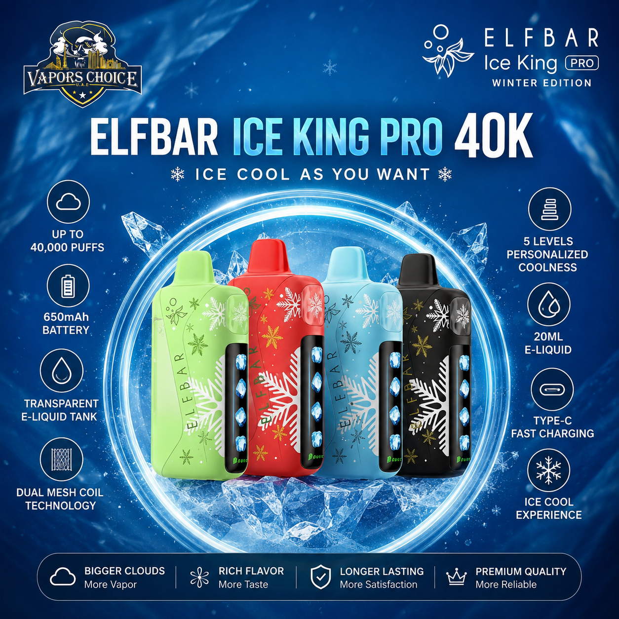 ELFBAR Ice King Pro 40K Disposable Vape Winter Edition & Abu Dhabi*Fujairah*Ras Al Khaimah*Umm Al Quwain*Ajman*Sharjah*Dubai