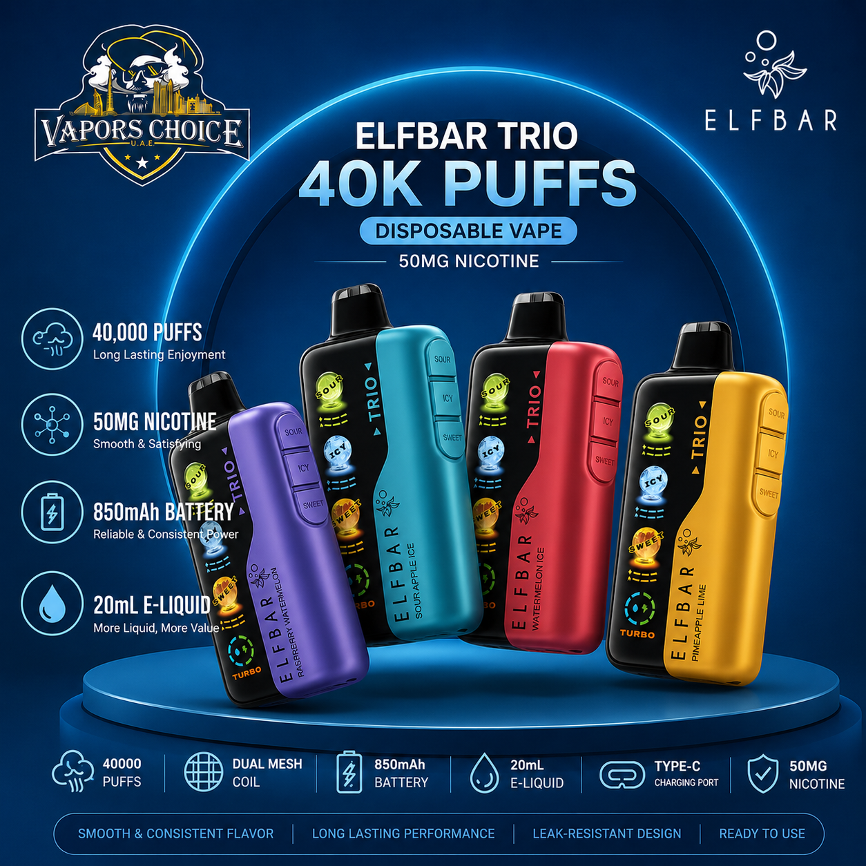 ELF BAR Trio 40K Puffs Disposable Vape & UAE & Abu Dhabi*Fujairah*Ras Al Khaimah* Umm Al Quwain*Ajman*Sharjah*Dubai