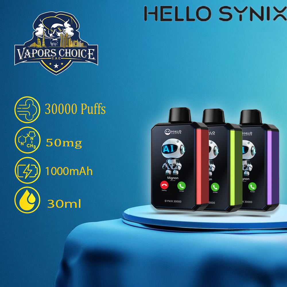 HELLO SYNIX 30K PUFFS (50mg) SMARTPHONE DISPOSABLE VAPE AI CHAT& DISPLAY & UAE & Abu Dhabi 