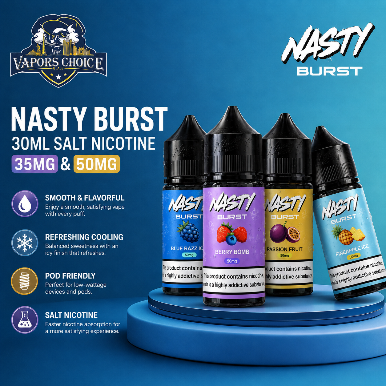 Nasty Burst 30ml Salt Nicotine 35MG & 50MG & Abu Dhabi 