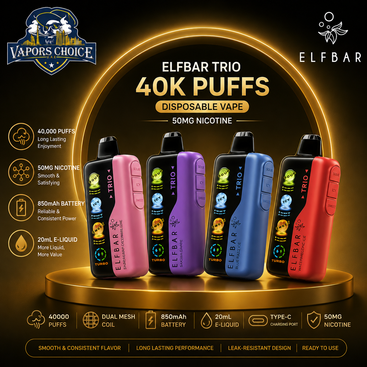 ELF BAR Trio 40K Puffs Disposable Vape & UAE & Abu Dhabi*Dubai*Sharjah*Ajman*Umm Al Quwain*Ras Al Khaimah* Fujairah