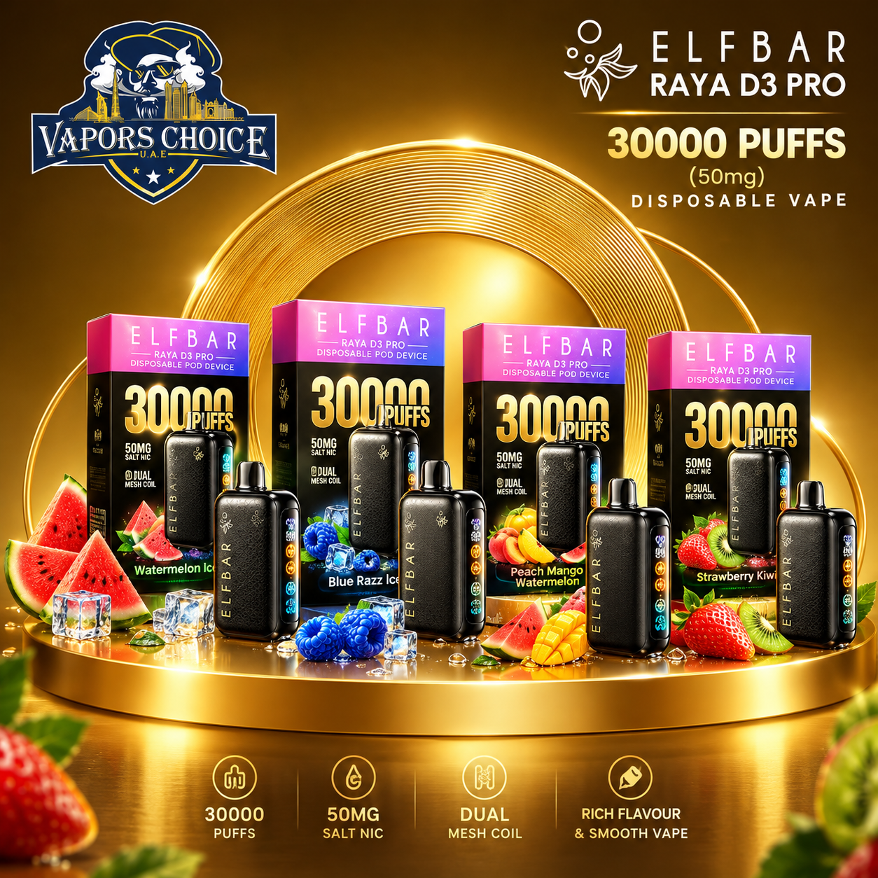 ELF BAR RAYA D3 PRO 30000 Puffs Disposable Vape -30K-(50mg) & UAE & Abu Dhabi*Dubai*Sharjah*Ajman*Umm Al Quwain*Ras Al Khaimah*Fujairah