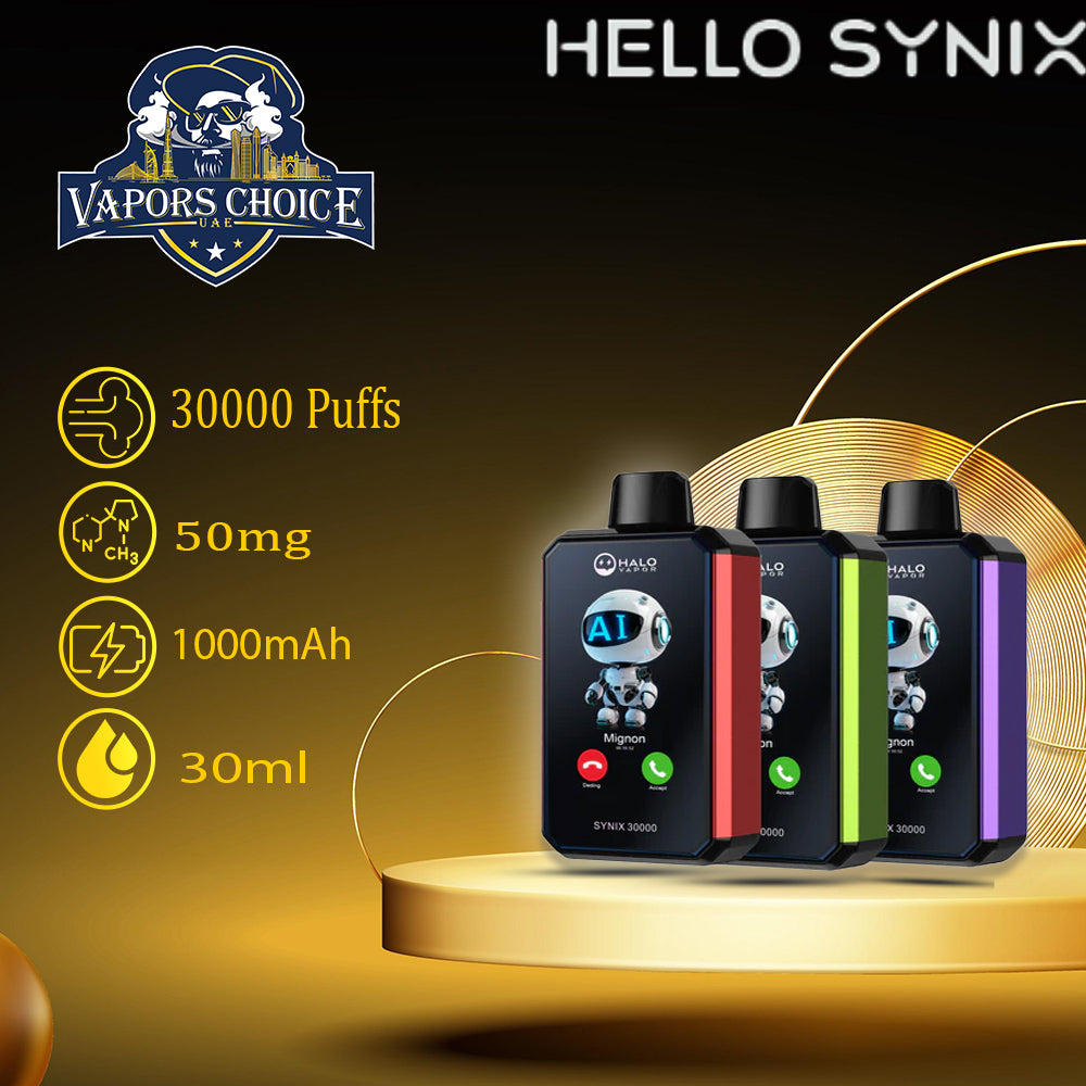 HELLO SYNIX 30K PUFFS (50mg) SMARTPHONE DISPOSABLE VAPE AI CHAT & DISPLAY & UAE & Dubai 