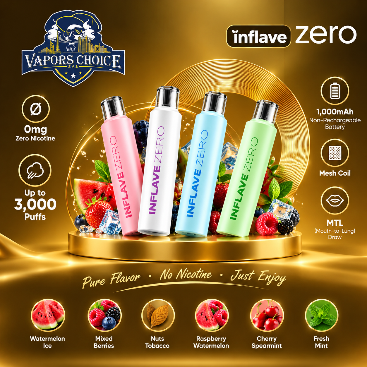 Inflave Zero Nicotine 3000 Puffs Disposable - Non-Rechargeable Battery  &  UAE & Abu Dhabi*Dubai*Sharjah*Ajman*Umm Al Quwain*Ras Al Khaimah*Fujairah