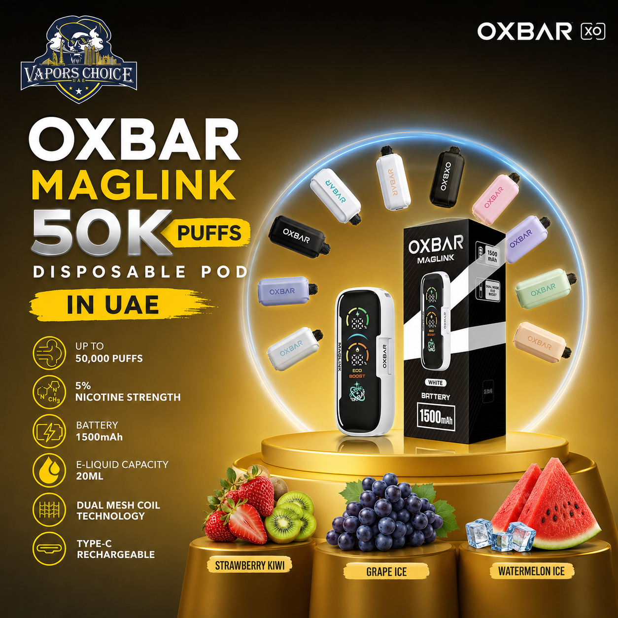 OXBAR Maglink 50000 Puffs Disposable Pod &amp; Battery & UAE & Dubai & Abu Dhabi &  Fujairah & Ras Al Khaimah  & Umm Al Quwain & Ajman & Sharjah