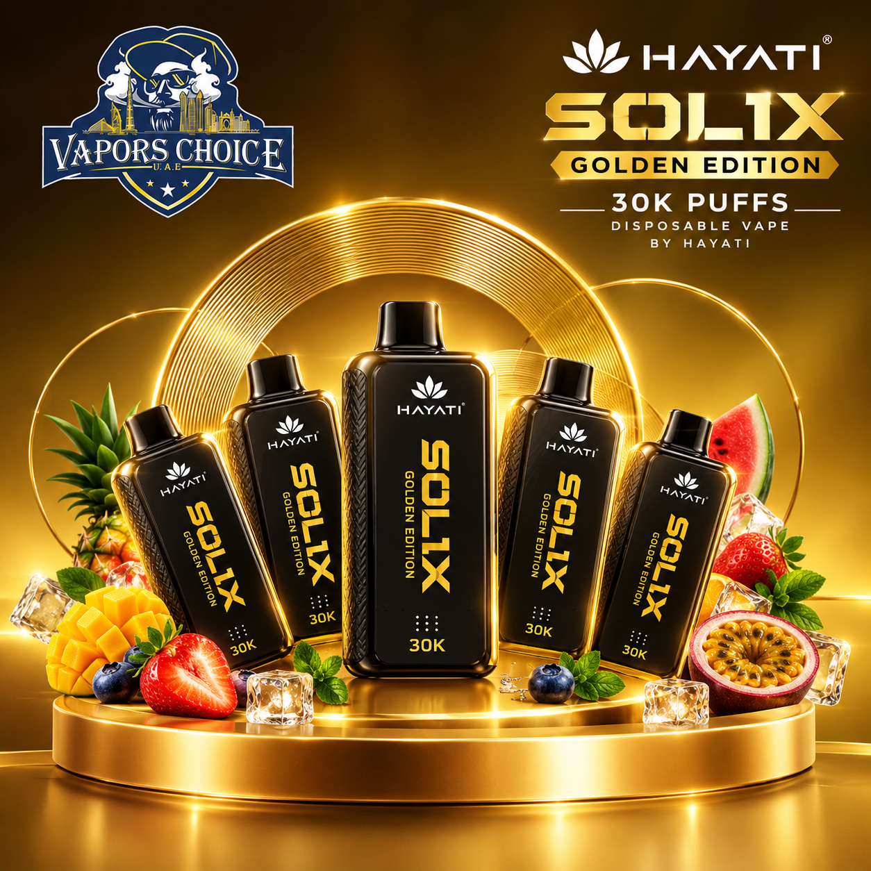 SOLIX Golden Edition 30K Puffs Disposable Vape By Hayati 20mg & UAE & Abu Dhabi*Dubai*Sharjah*Ajman*Umm Al Quwain*Ras Al Khaimah*Fujairah