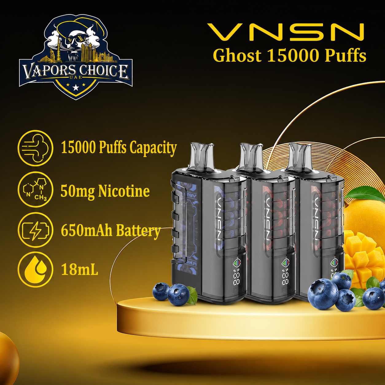 VNSN Ghost (50mg) 15000 PUFFS DISPOSABLE VAPE & Dubai 