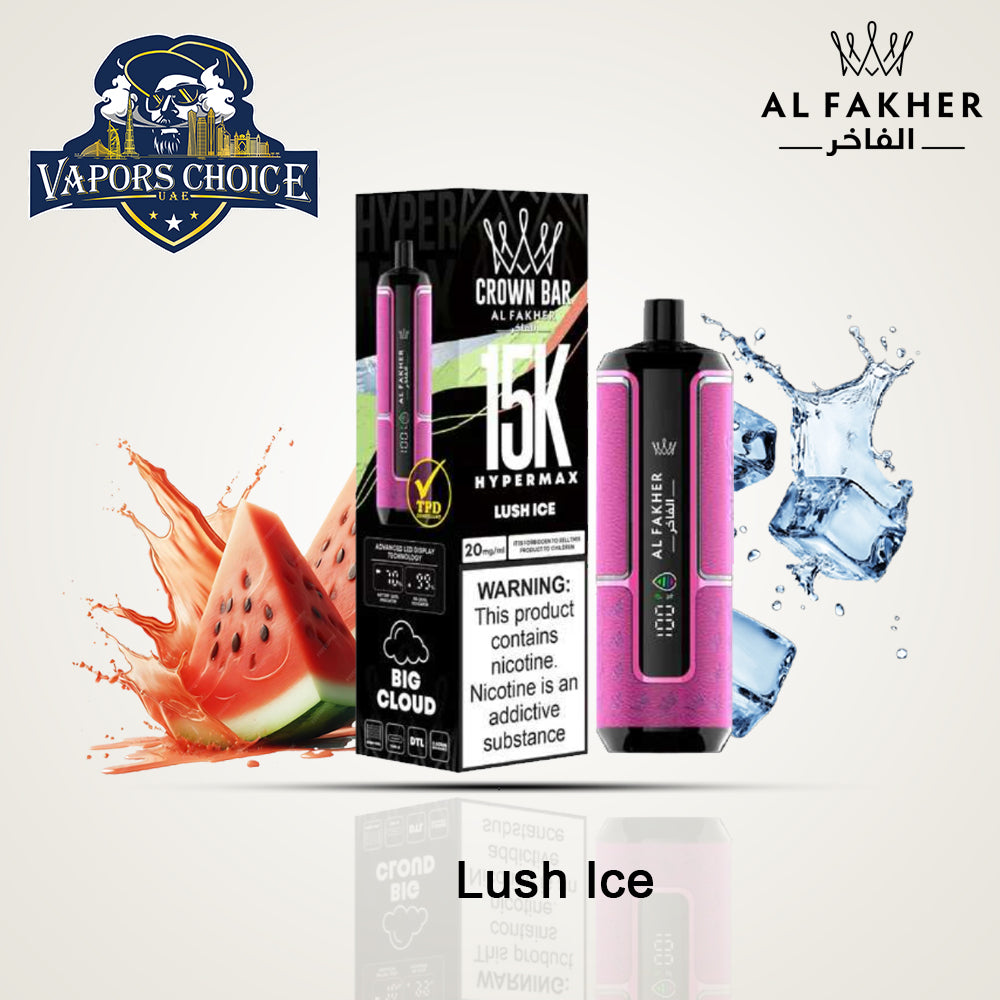 Al Fakher Crown Bar (6mg) HYPERMAX 15000 Puffs DLT Shisha Disposable Vape Lush Ice UAE Dubai