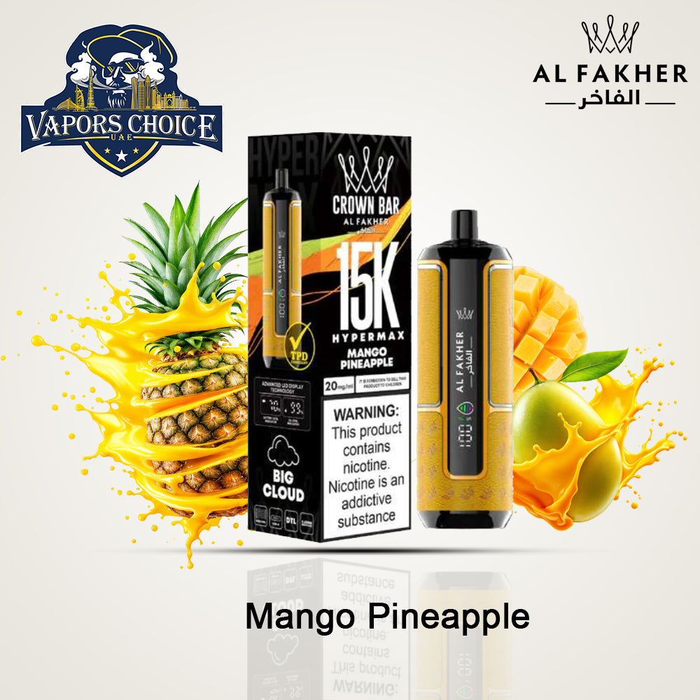 Al Fakher Crown Bar (6mg) HYPERMAX 15000 Puffs DLT Shisha Disposable Vape Mango Pineapple UAE Al Ain