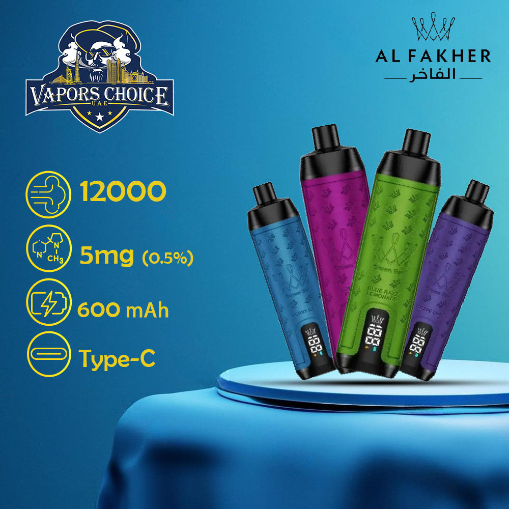 Al Fakher Crown Bar Sound (5mg) 12000 Puffs DLT Shisha Disposable Vape header UAE Abu Dhabi