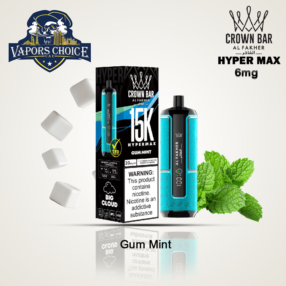 Al Fakher Crown Bar Sound (6mg) HYPER MAX 15000 Puffs DLT Shisha Disposable Vape Gum Mint UAE Dubai