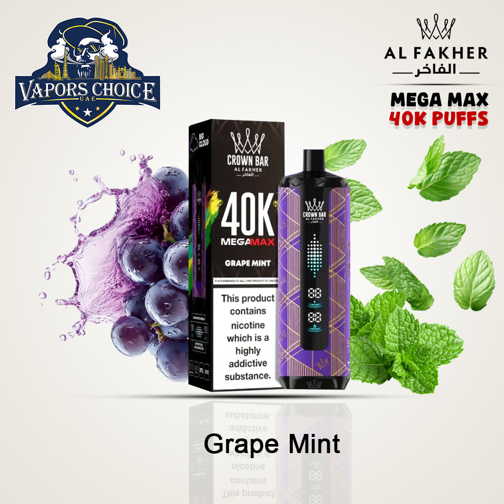 Al Fakher MegaMax 40K – Buy Authentic Crown Bar  in Dubai & UAE Grape Mint UAE Abu Dhabi & Sharjah