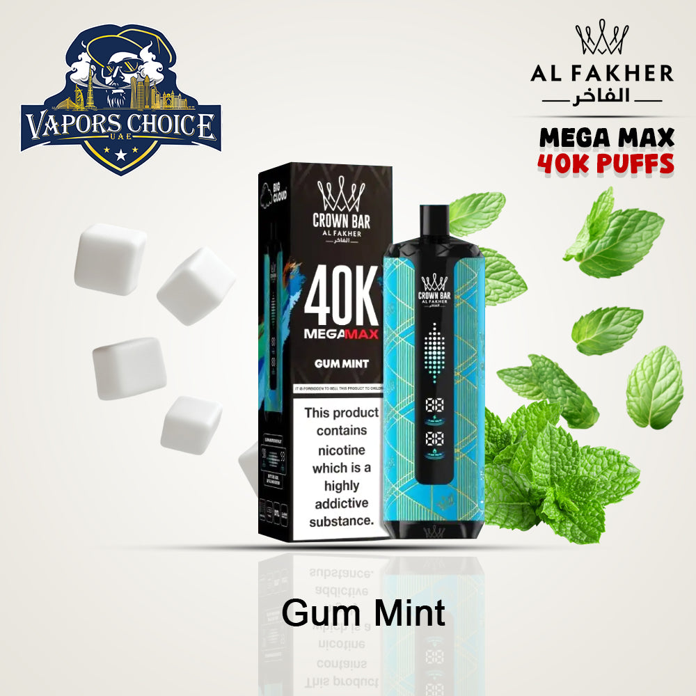 Al Fakher MegaMax 40K – Buy Authentic Crown Bar  in Dubai & UAE Gum Mint UAE Abu Dhabi Fujairah 