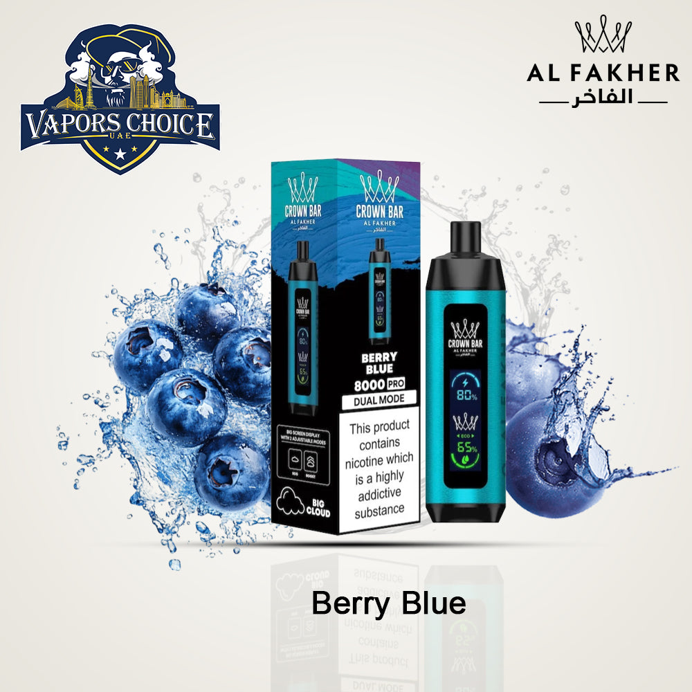 Al Fakher Shisha Crown Bar (5mg) 8000 PUFFS - DISPOSABLE VAPE Berry Blue UAE Abu Dhabi