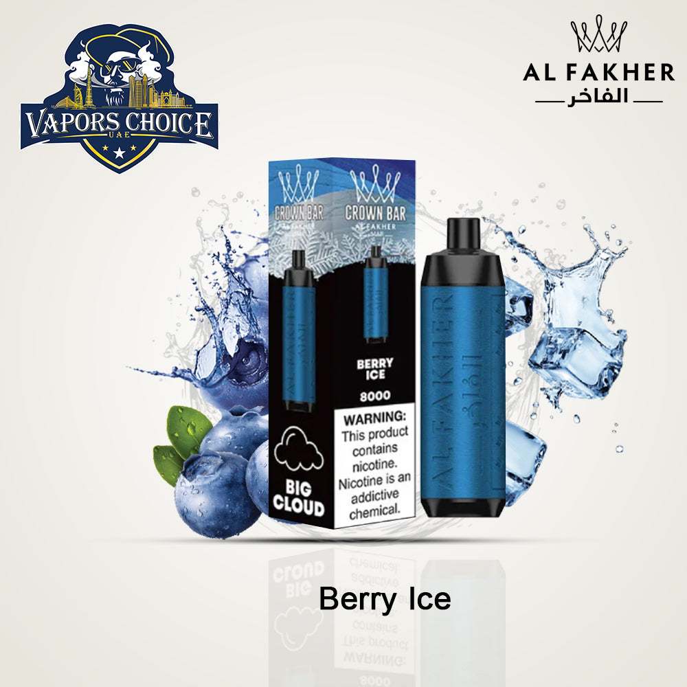 Al Fakher Shisha Crown Bar (5mg) 8000 PUFFS - DISPOSABLE VAPE Berry Ice UAE Abu Dhabi