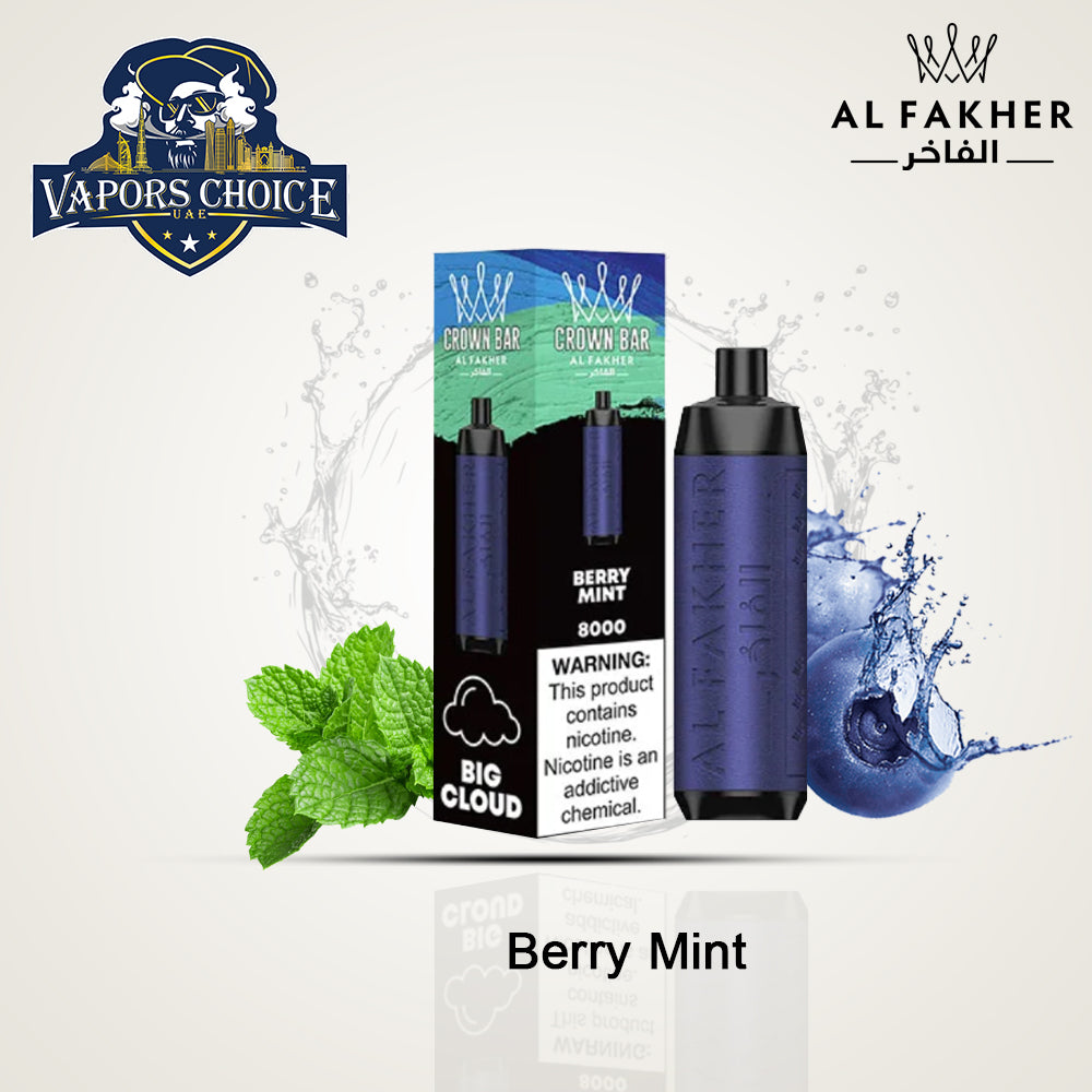 Al Fakher Shisha Crown Bar (5mg) 8000 PUFFS - DISPOSABLE VAPE Berry Mint UAE Abu Dhabi & Al Ain