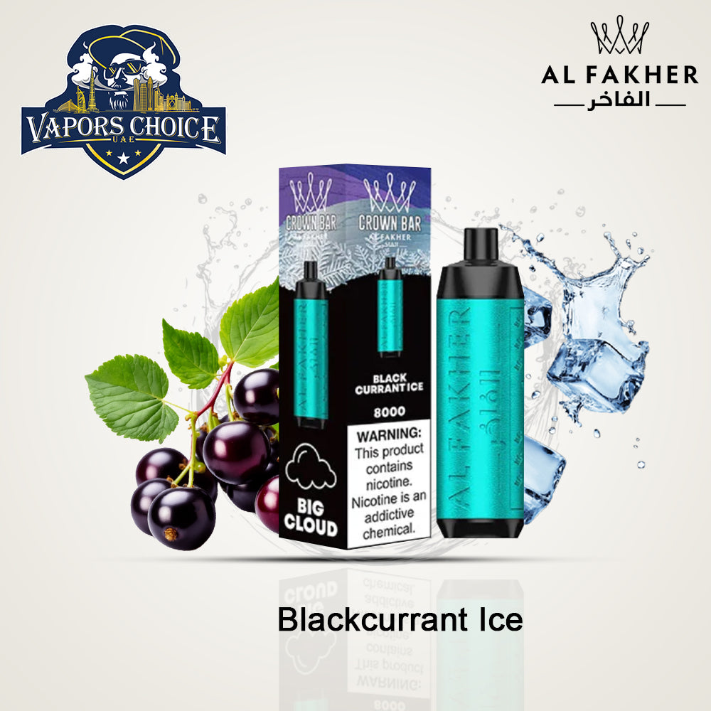 Al Fakher Shisha Crown Bar (5mg) 8000 PUFFS - DISPOSABLE VAPE Blackcurrant Ice UAE Abu Dhabi & Dubai
