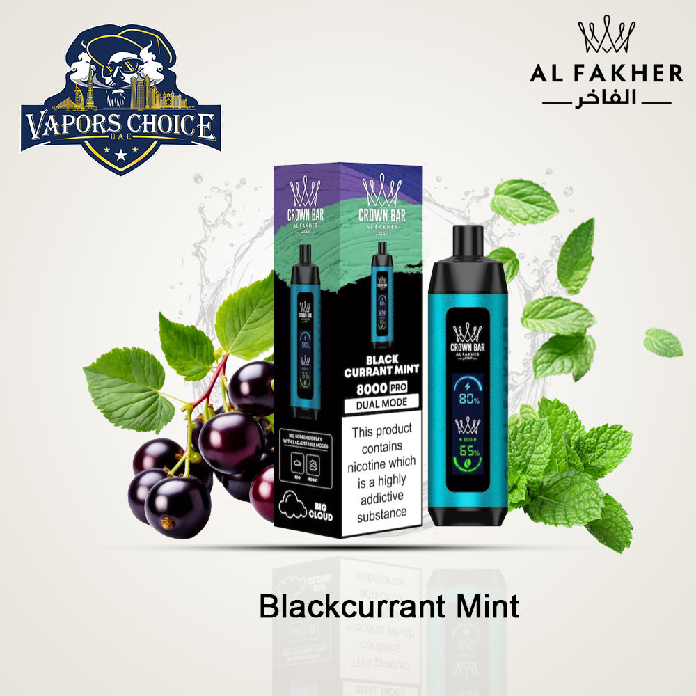 Al Fakher Shisha Crown Bar (5mg) 8000 PUFFS - DISPOSABLE VAPE Blackcurrant Mint UAE Abu Dhabi & Ajman