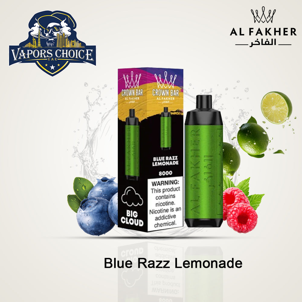 Al Fakher Shisha Crown Bar (5mg) 8000 PUFFS - DISPOSABLE VAPE Blue Razz Lemonade UAE Abu Dhabi & Sharjah