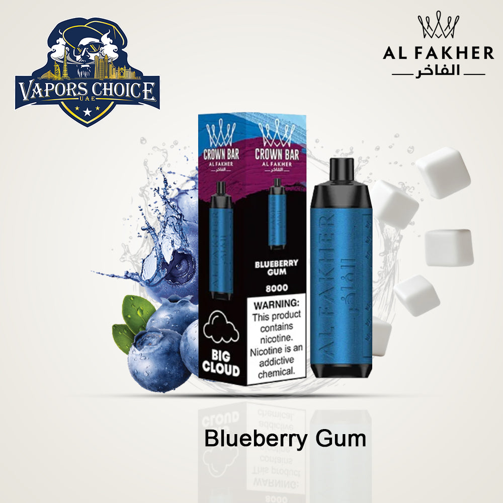 Al Fakher Shisha Crown Bar (5mg) 8000 PUFFS - DISPOSABLE VAPE Blueberry Gum UAE Abu Dhabi & Fujairah