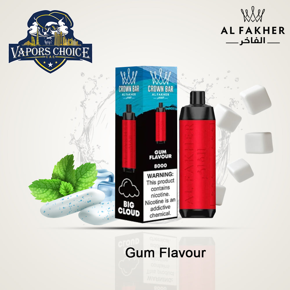 Al Fakher Shisha Crown Bar (5mg) 8000 PUFFS - DISPOSABLE VAPE Gum Flavour UAE Dubai