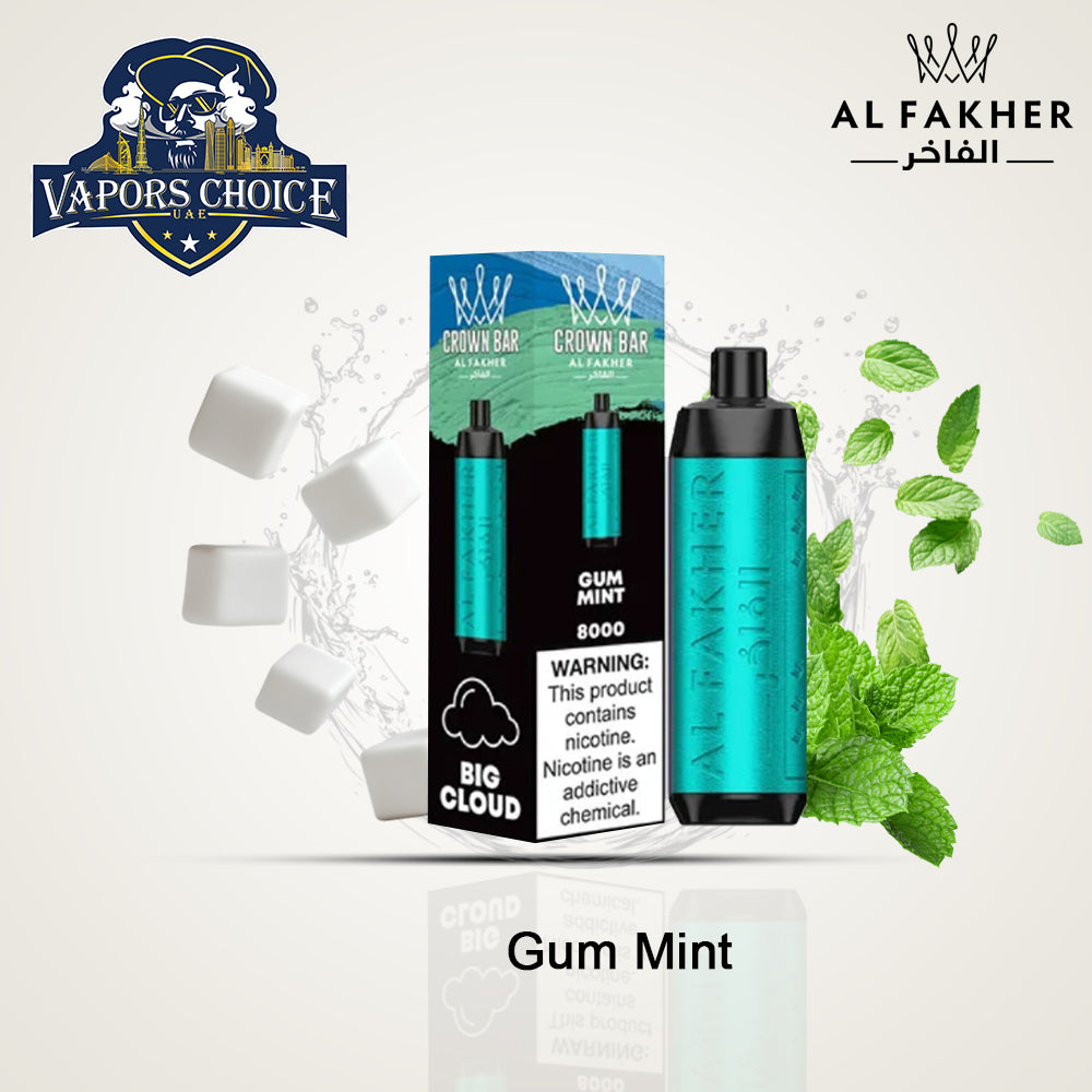 Al Fakher Shisha Crown Bar (5mg) 8000 PUFFS - DISPOSABLE VAPE Gum Mint UAE Dubai & Abu Dhabi