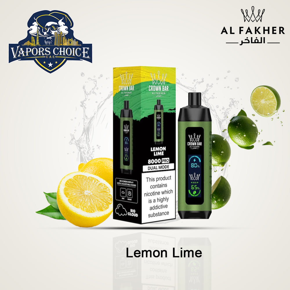 Al Fakher Shisha Crown Bar (5mg) 8000 PUFFS - DISPOSABLE VAPE Lemon Lime UAE Dubai & Al Ain