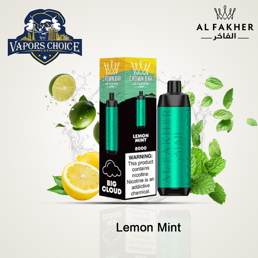 Al Fakher Shisha Crown Bar (5mg) 8000 PUFFS - DISPOSABLE VAPE Lemon Mint UAE Dubai & Ajman