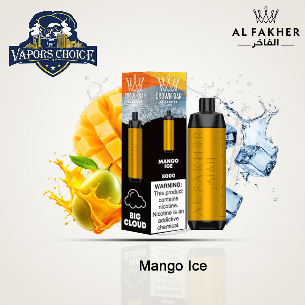 Al Fakher Shisha Crown Bar (5mg) 8000 PUFFS - DISPOSABLE VAPE Mango Ice UAE Abu Dhabi