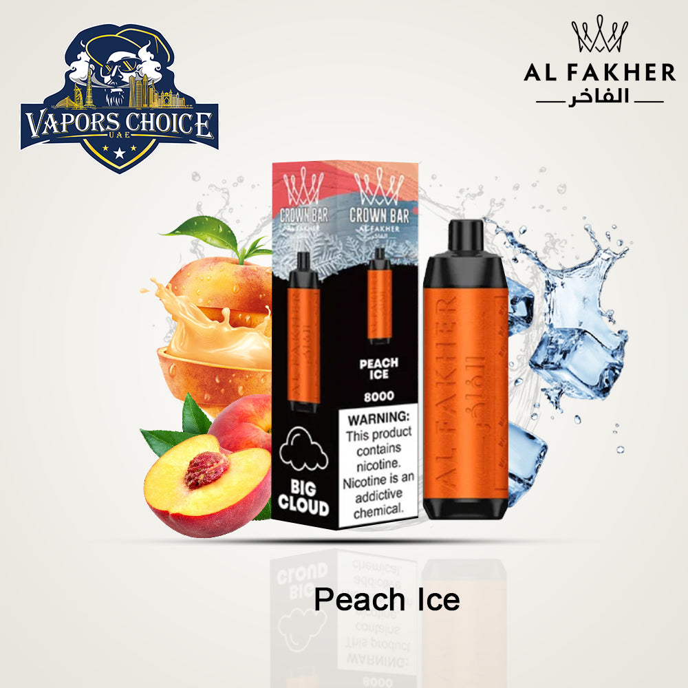 Al Fakher Shisha Crown Bar (5mg) 8000 PUFFS - DISPOSABLE VAPE Peach Ice UAE Abu Dhabi
