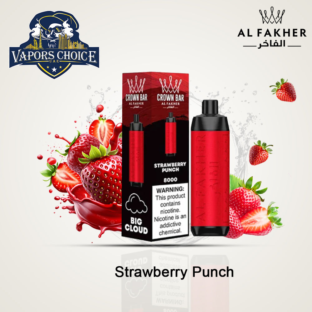 Al Fakher Shisha Crown Bar (5mg) 8000 PUFFS - DISPOSABLE VAPE Strawberry Punch UAE Abu Dhabi