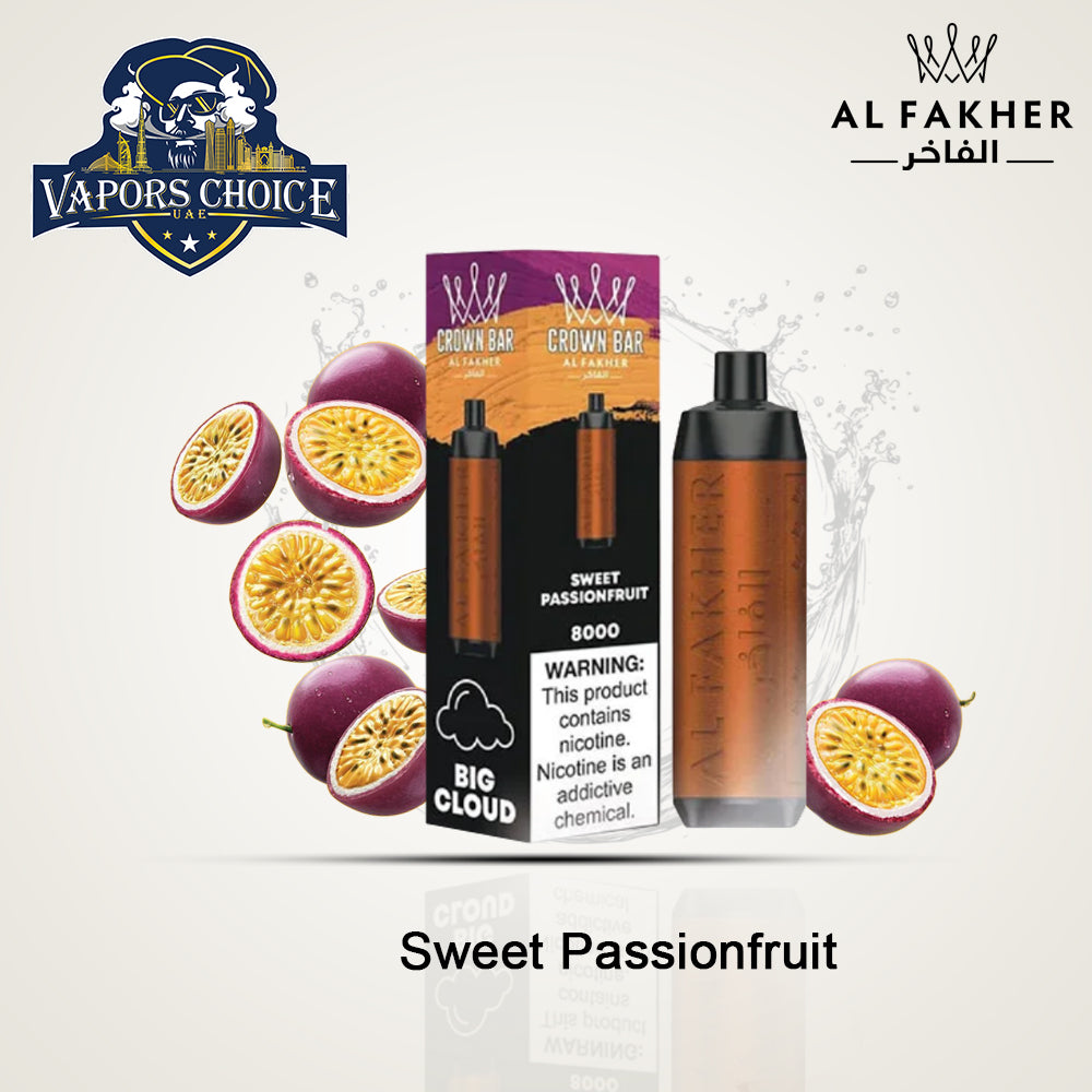 Al Fakher Shisha Crown Bar (5mg) 8000 PUFFS - DISPOSABLE VAPE Sweet Passionfruit UAE Abu Dhabi 