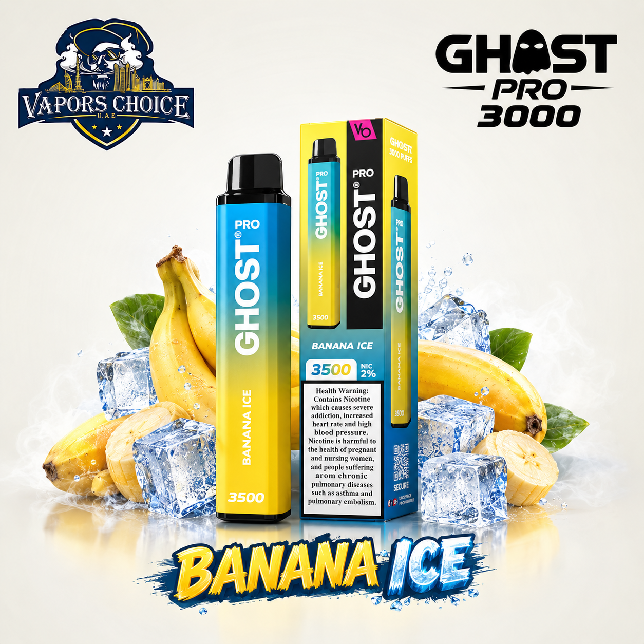 GHOST PRO 3500 PUFFS - DISPOSABLE VAPE (20mg) & Banana Ice & UAE  & Dubai