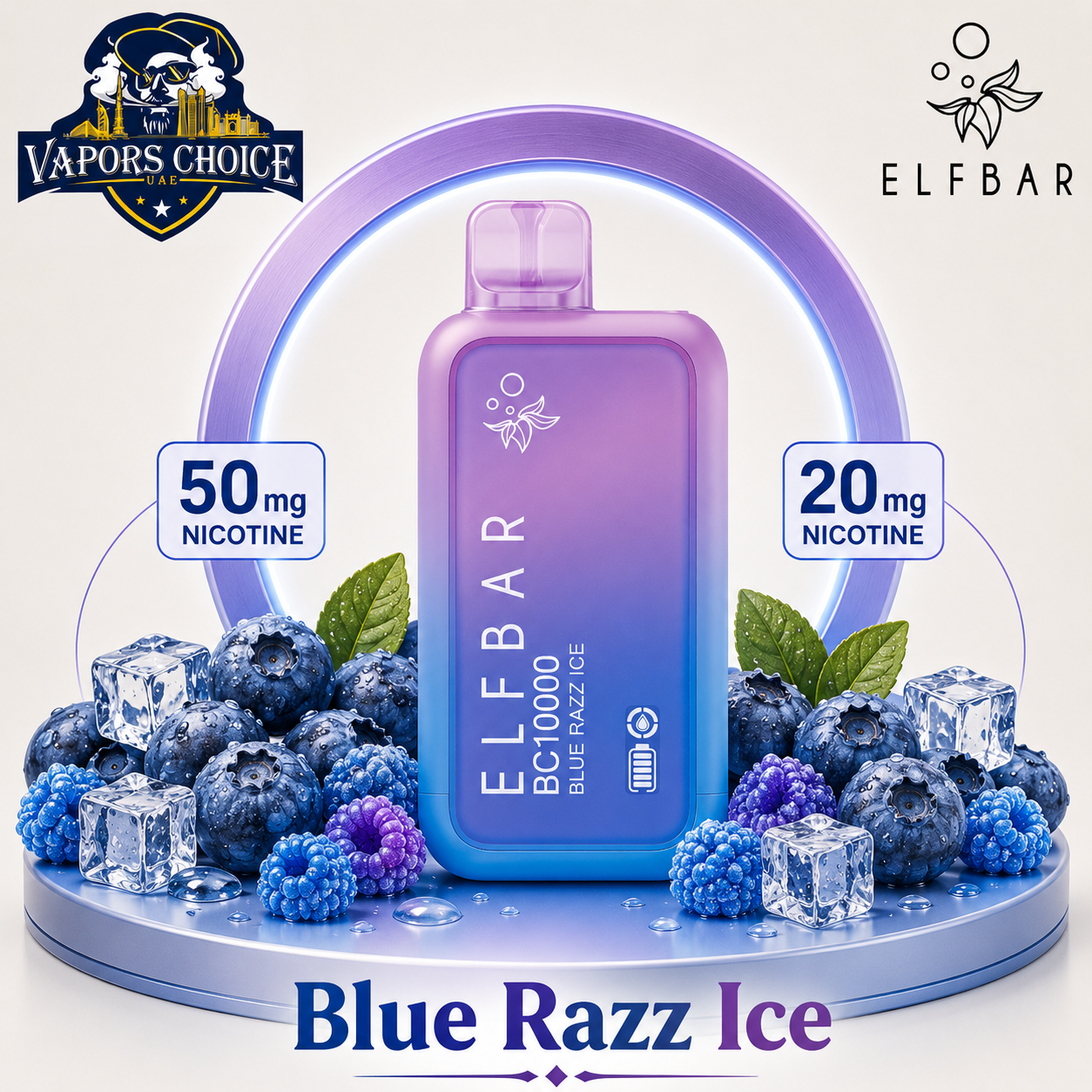 ELFBAR BC10000 _ 10,000 Puffs – 20mg & 50mg DISPOSABLE VAPE & Blue Razz Ice & UAE & Fujairah