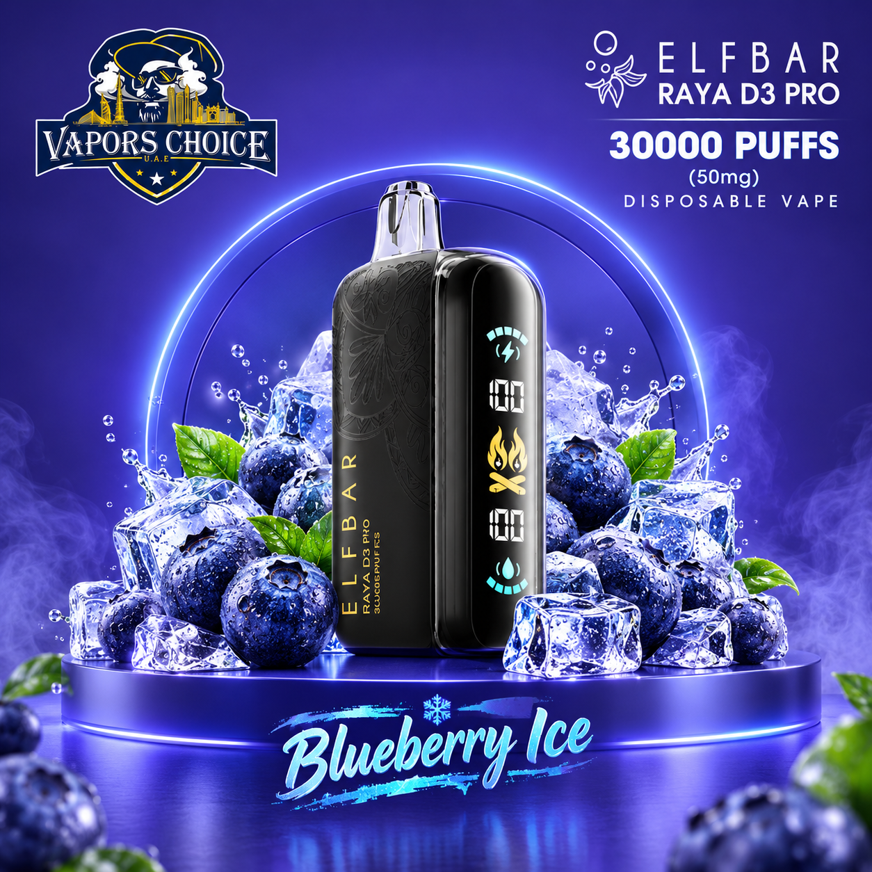 ELF BAR RAYA D3 PRO 30000 Puffs Disposable Vape -30K-(50mg) & Blueberry Ice & UAE & Dubai