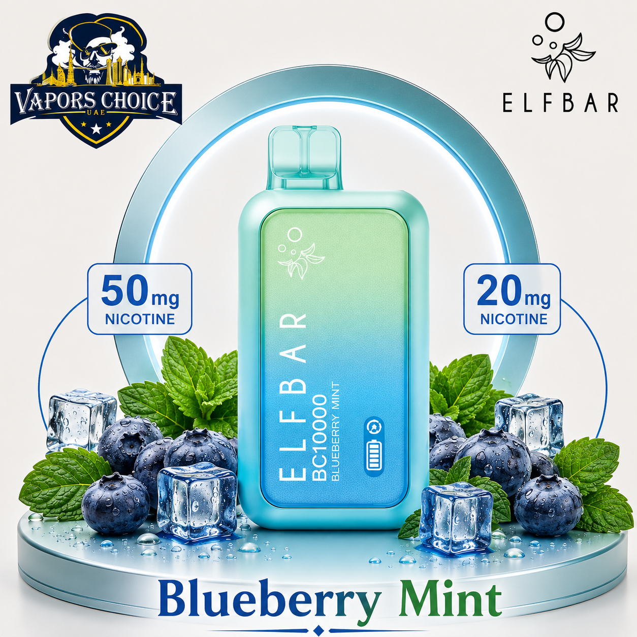 ELFBAR BC10000 (20mg & 50mg) 10000 PUFFS - DISPOSABLE VAPE & Blueberry Mint & UAE & Sharjah