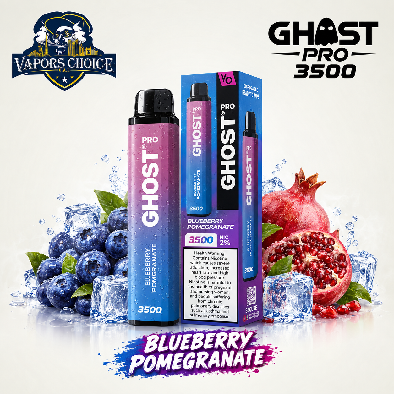 GHOST PRO 3500 PUFFS - DISPOSABLE VAPE (20mg) & Blueberry Pomegranate & UAE &  Sharjah