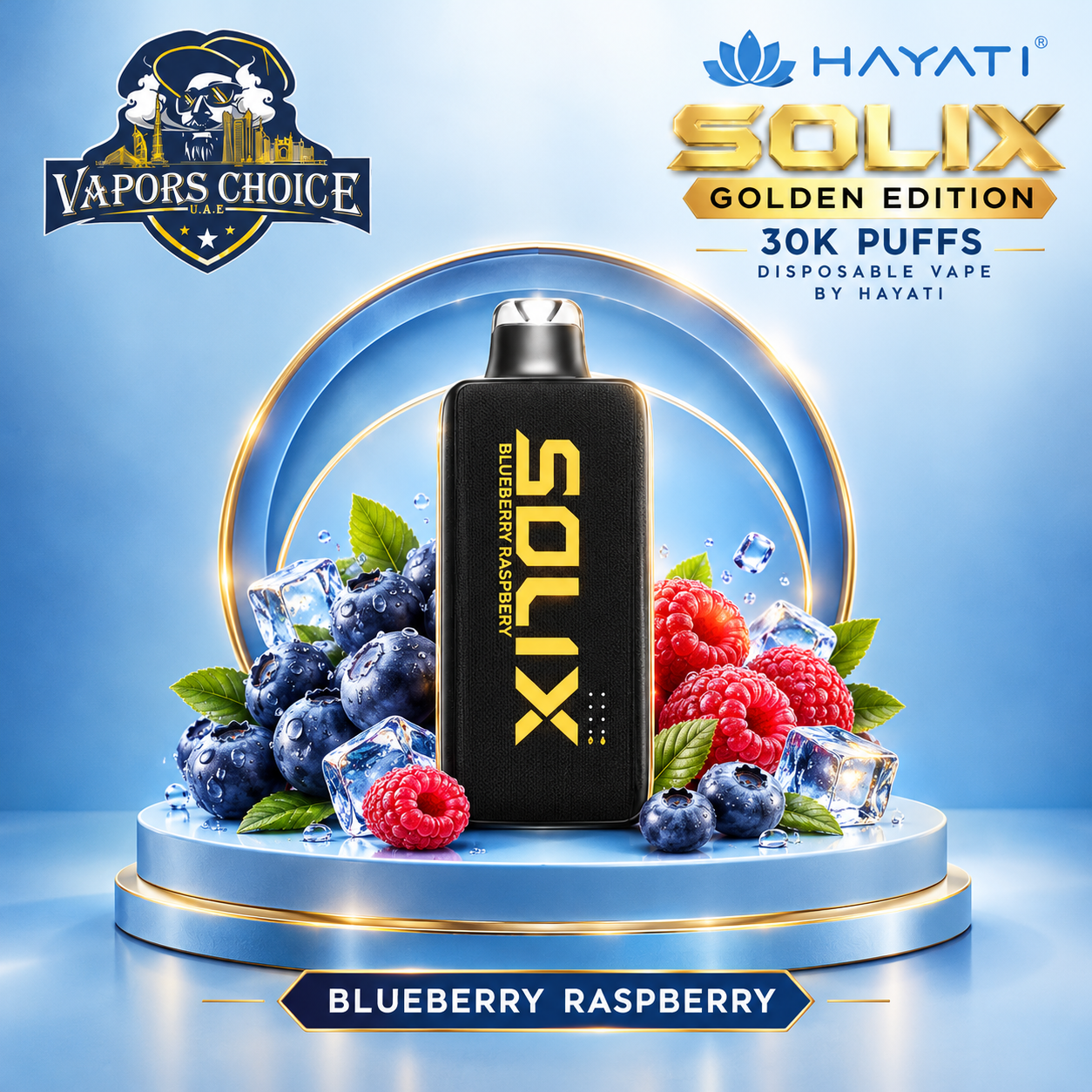 SOLIX Golden Edition 30K Puffs Disposable Vape By Hayati 20mg  & Blueberry Raspberry & UAE & Dubai