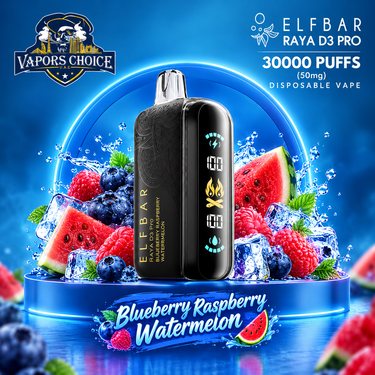ELF BAR RAYA D3 PRO 30000 Puffs Disposable Vape -30K-(50mg) & Bluberry Raspberry Watermelon & UAE & Sharjah