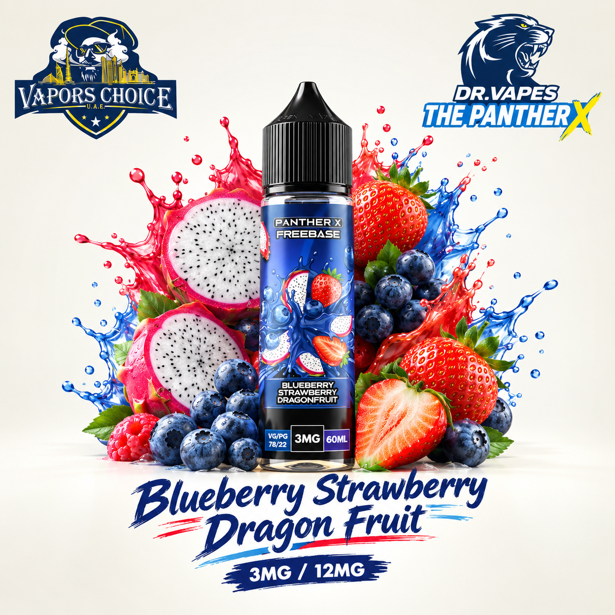 Dr Vapes The Panther X  - Freebase e-liquid 60ML & Blueberry Strawberry Dragon Fruit & UAE & Fujairah