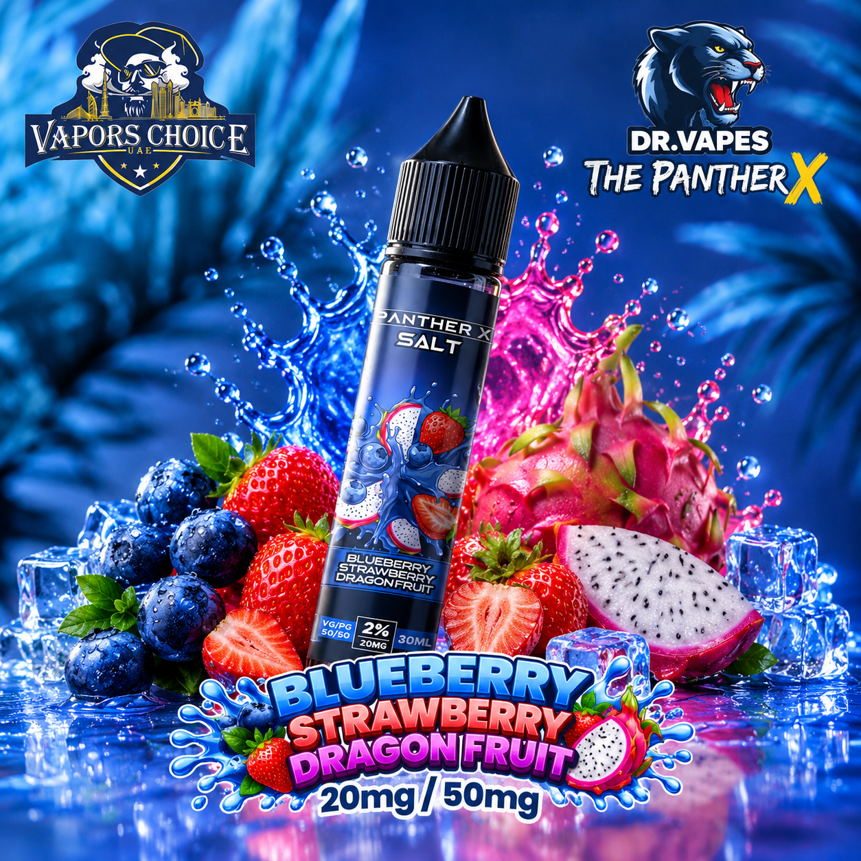 Dr Vapes The Panther X – Salt Nic E-Liquid 20mg (2%) / 50mg (5%)  30ML & Blueberry Strawberry Dragon Fruit & UAE & Umm Al Quwain