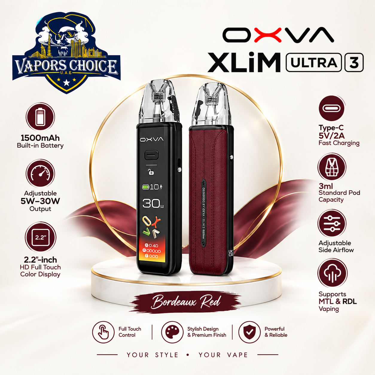 OXVA Xlim 3 Ultra Pod System 1500mAh & Bordeaux Red & UAE & Dubai 