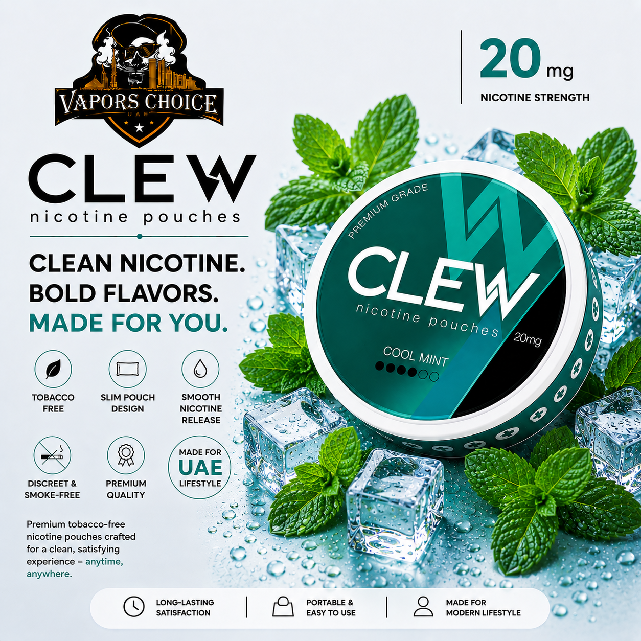 CLEW Nicotine Pouches Cool Mint 20mg Dubai, UAE