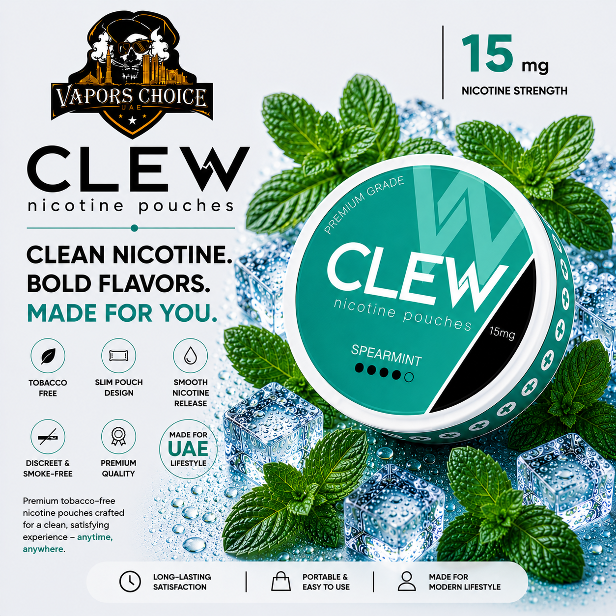 CLEW Nicotine Pouches Spearmint 15mg  Dubai, UAE