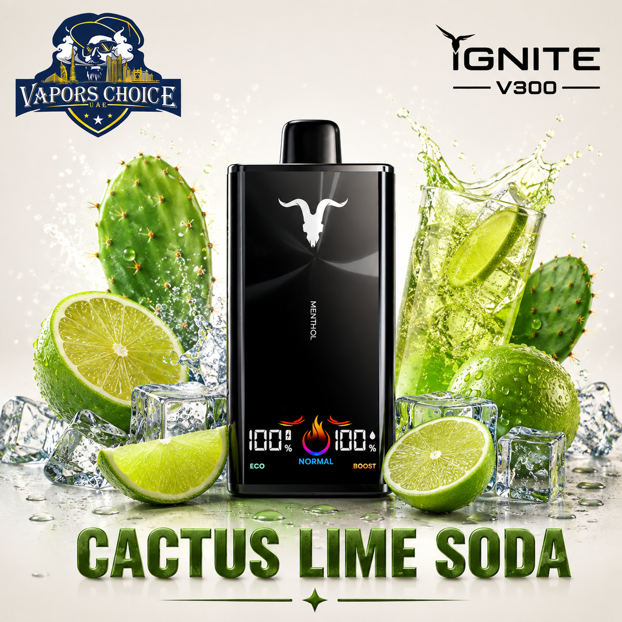 IGNITE V300 _ 30,000 Disposable Vape 30K Puffs & Cactus Lime Soda & UAE & Umm Al Quwain