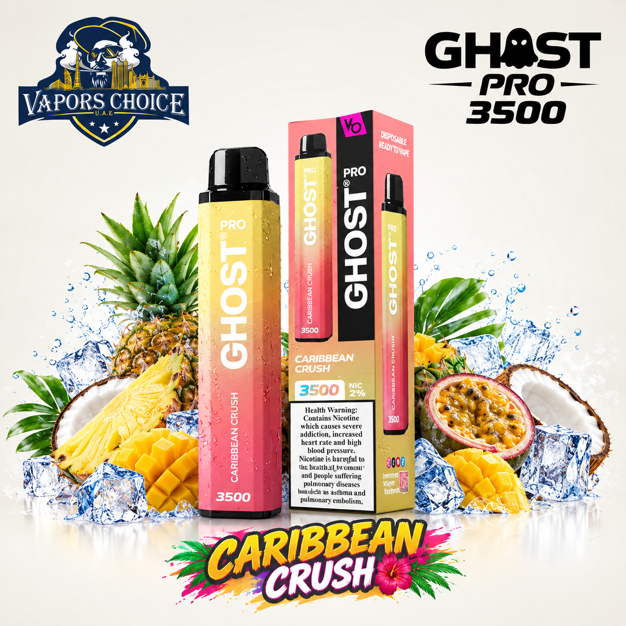 GHOST PRO 3500 PUFFS - DISPOSABLE VAPE (20mg) & Caribbean Crush & UAE & Ras Al Khaimah
