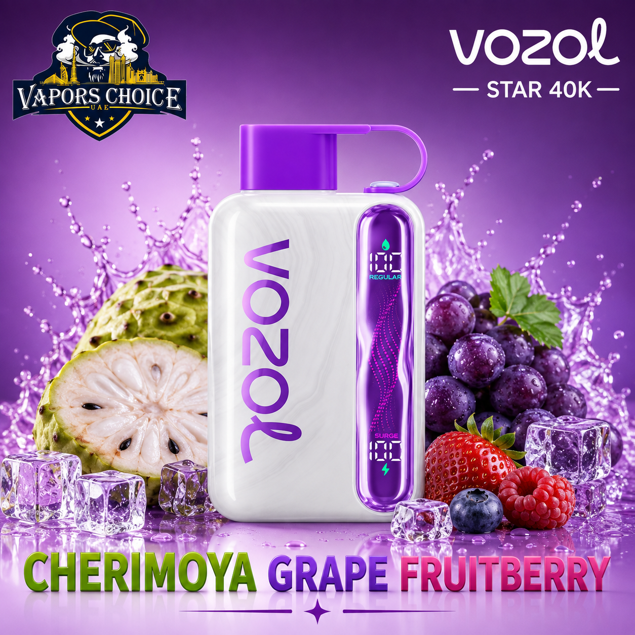 VOZOL STAR 40K Disposable Vape -Dual Power Mode & Cherimoya Grape Fruitberry  & UAE & Ras Al Khaimah