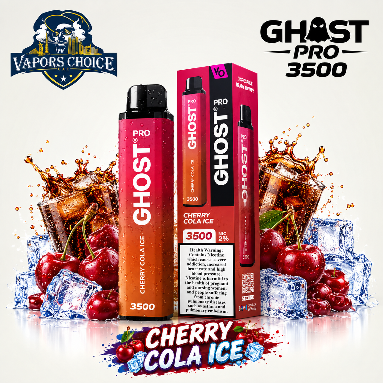GHOST PRO 3500 PUFFS - DISPOSABLE VAPE (20mg) & Cherry Cola Ice & UAE & Dubai