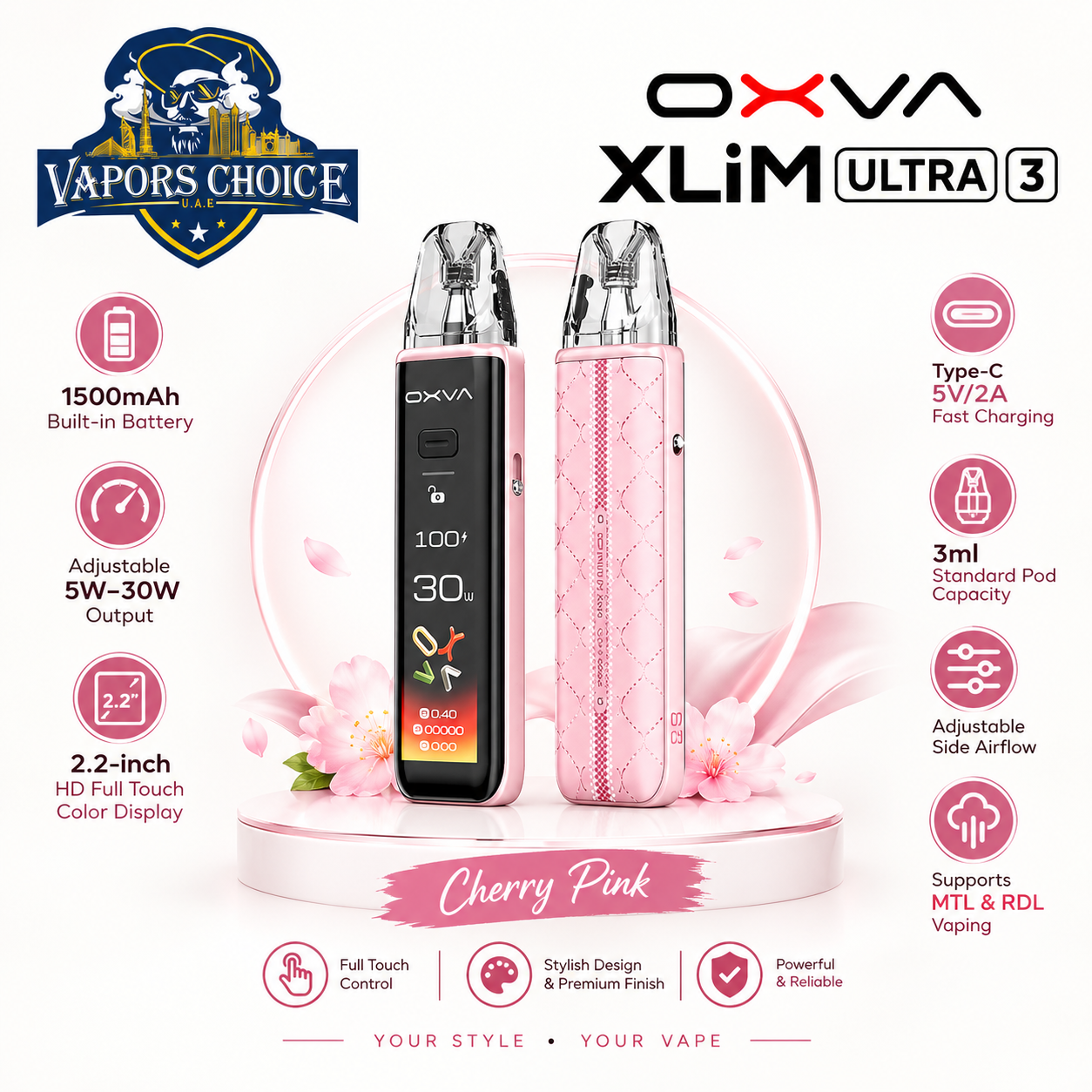 OXVA Xlim 3 Ultra Pod System 1500mAh & Cherry Pink  & UAE & Sharjah